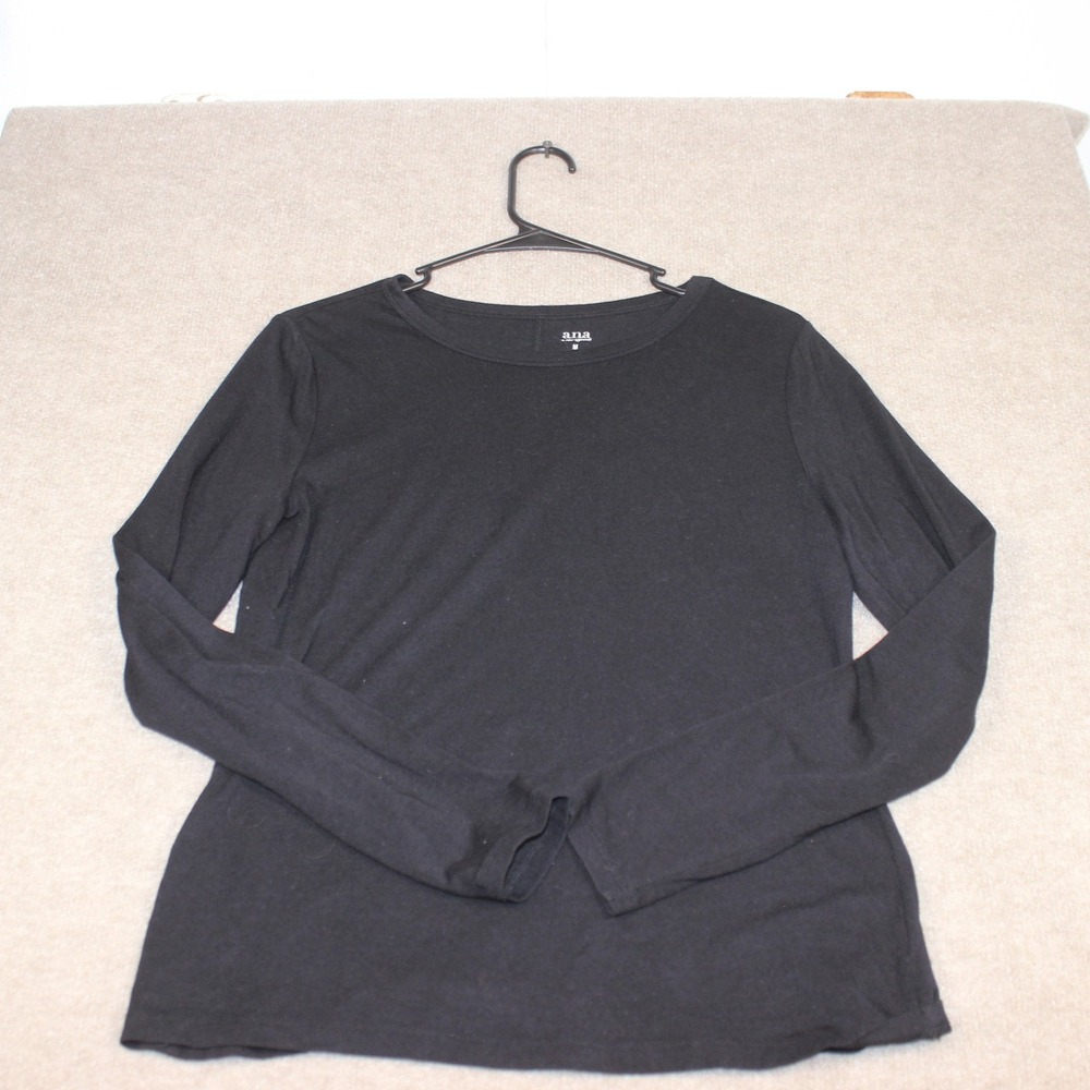 ana a new approach Womens Medium Black Long Sleeve Crew Neck T-Shirt Basic Top